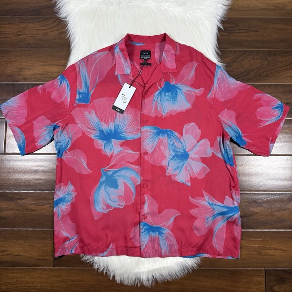 Armani Exchange A|X Size‎ Medium Floral Short Sleeve Boxy Fit Button Up Shirt - Picture 1 of 12